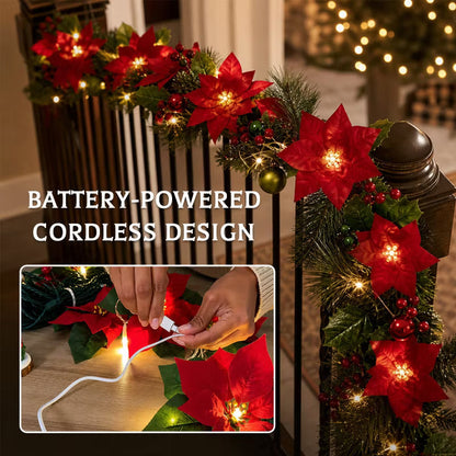 Festive Poinsettia LED Garland
