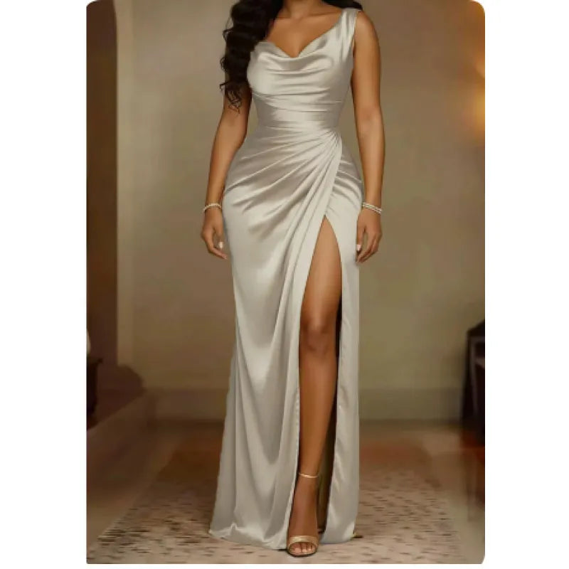 Women's Cowl Neck Satin-Look Maxi Dress