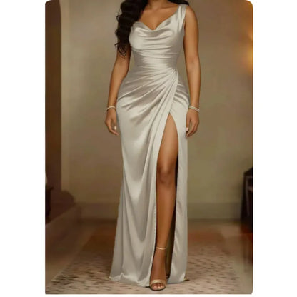 Women's Cowl Neck Satin-Look Maxi Dress