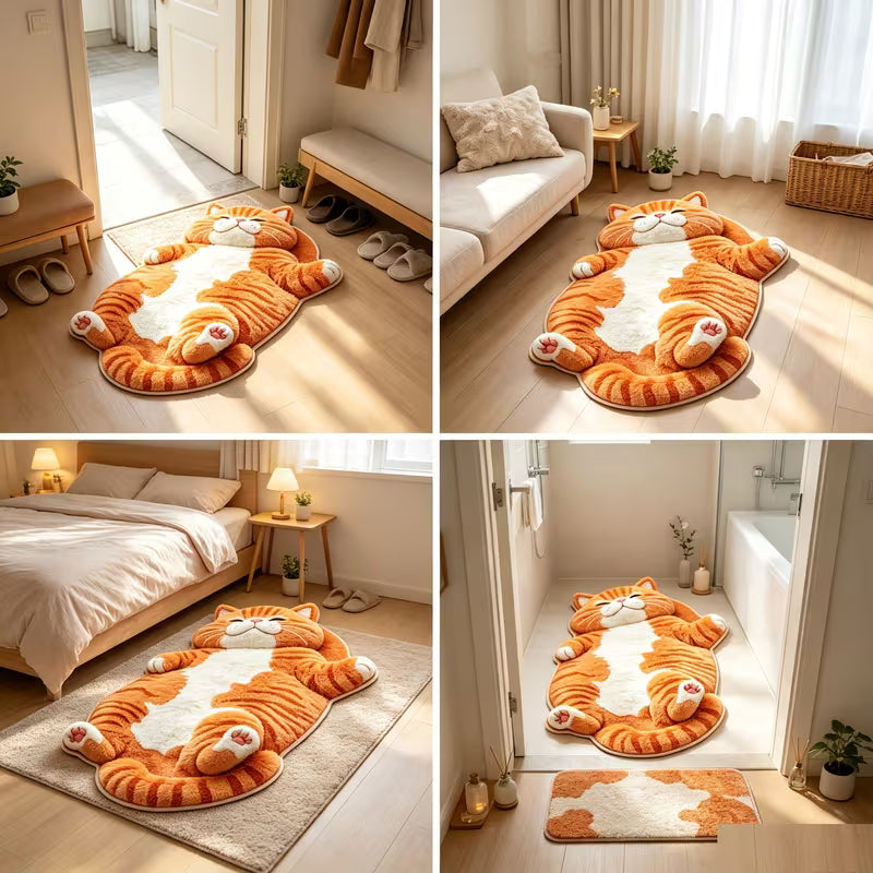 Cute Sleeping Cat Shaped Floor Rug