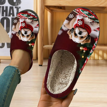 Women's 3D Dog Plush Slip-On Slippers