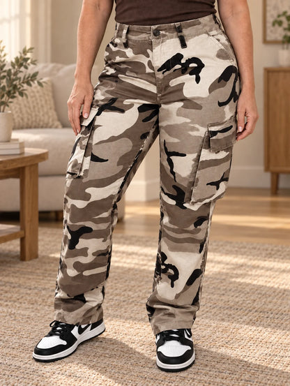 Women's High-Waisted Camouflage Cargo Trousers