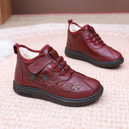 Women's Cosy Floral Embroidered Fleece-Lined Ankle Boots