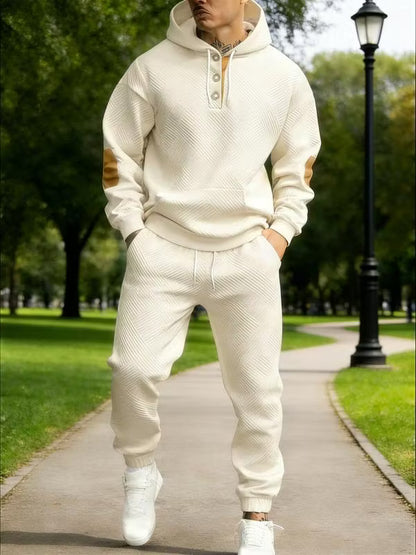 Men's Geometric Texture Hoodie & Jogger Set