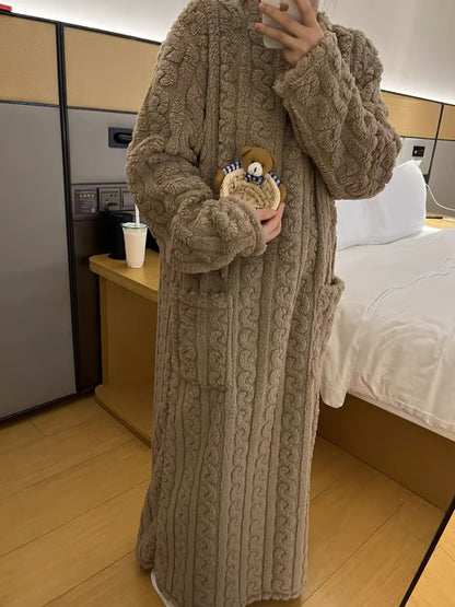 Women's Cosy Cable-Knit Fleece Nightdress