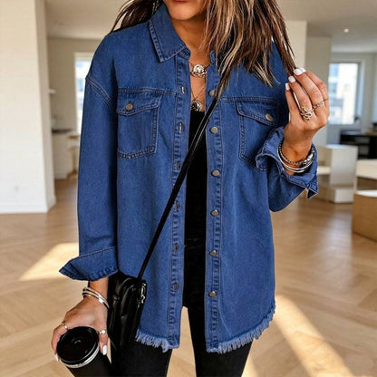 Women's Relaxed Raw Hem Denim Jacket