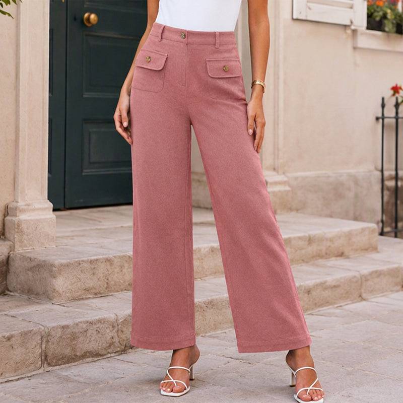 Women's High-Waisted Wide-Leg Trousers with Button Detail