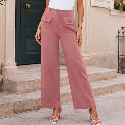 Women's High-Waisted Wide-Leg Trousers with Button Detail