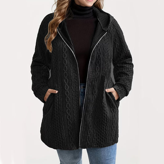 Women's Textured Cable Knit Zip-Up Jacket