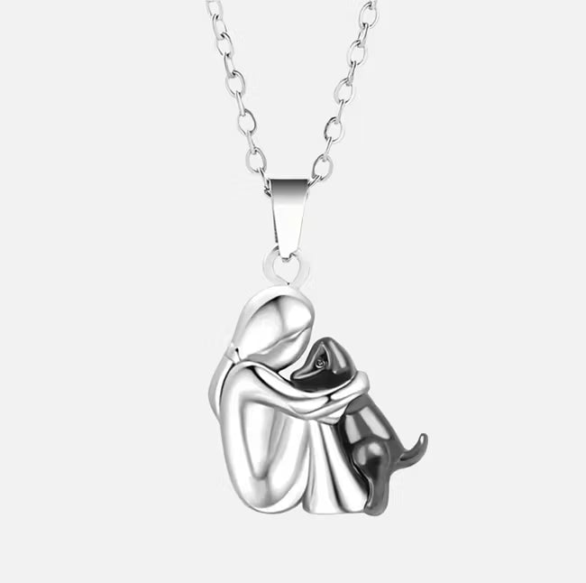 Heartfelt Human & Dog Hug Pendant Necklace