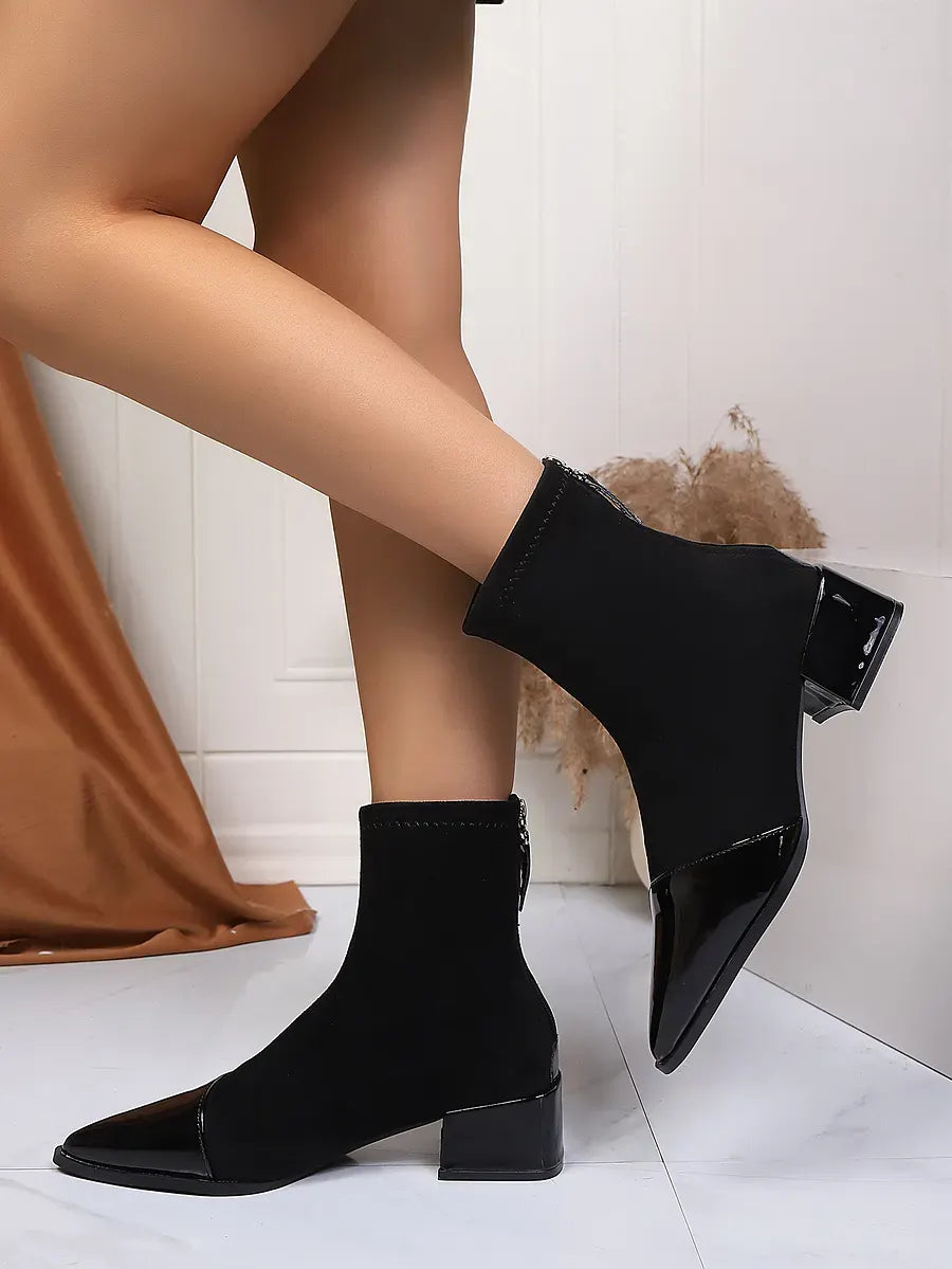 Women's Pointed Toe Chunky Heel Ankle Boots