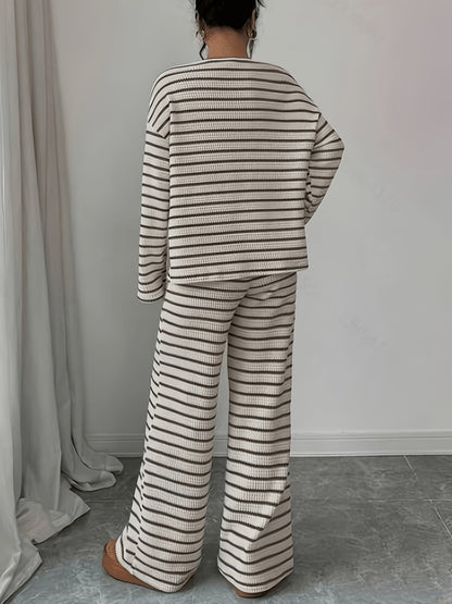 Women's Relaxed Striped Knit Top & Wide-Leg Trouser Set