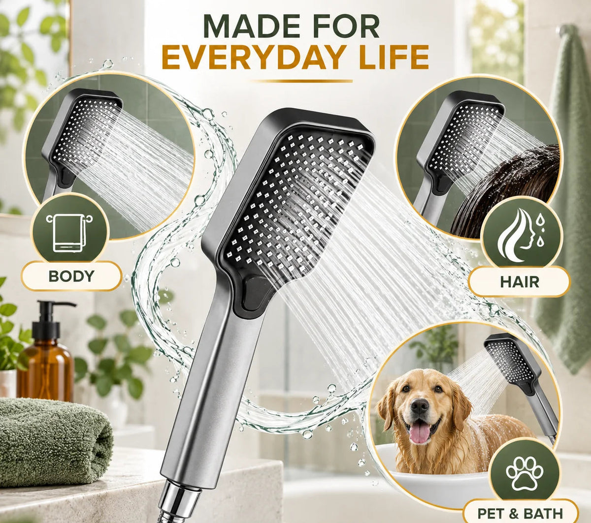 4-Mode Wide Face Shower Head