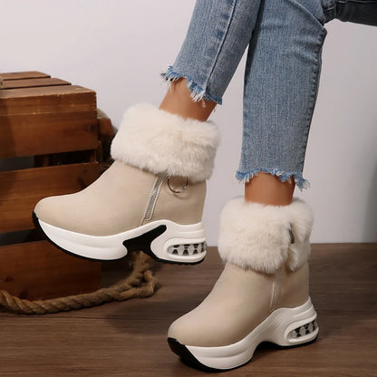 Women's Plush Platform Zip Ankle Boots