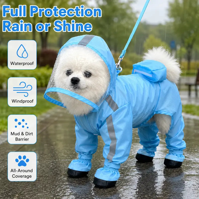 Full-Coverage Waterproof Dog Raincoat with Hood & Boots