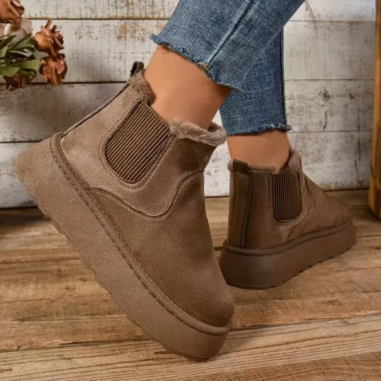 Women's Fuzzy Collar Slip-On Ankle Boots