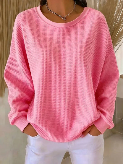 Women's Relaxed Waffle Knit Crew Neck Top