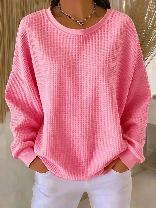 Women's Relaxed Waffle Knit Crew Neck Top