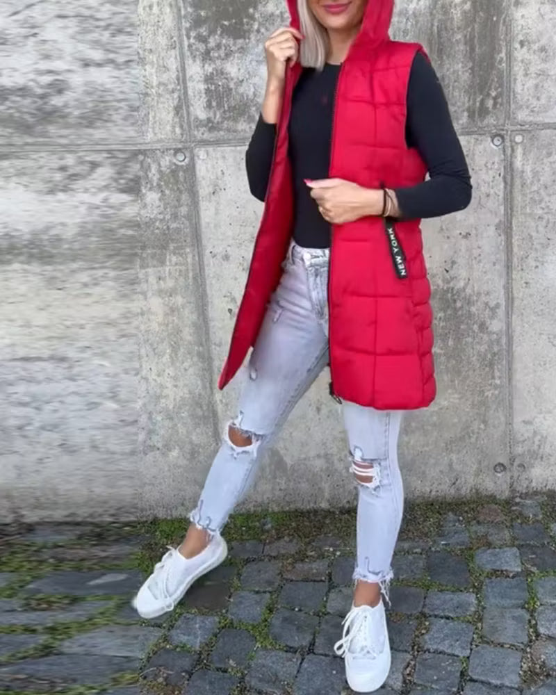 Women's Longline Quilted Hooded Gilet