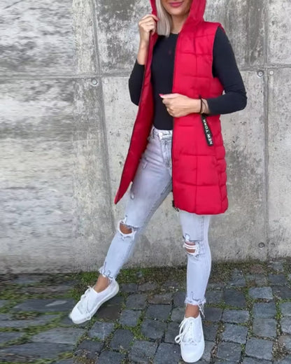 Women's Longline Quilted Hooded Gilet