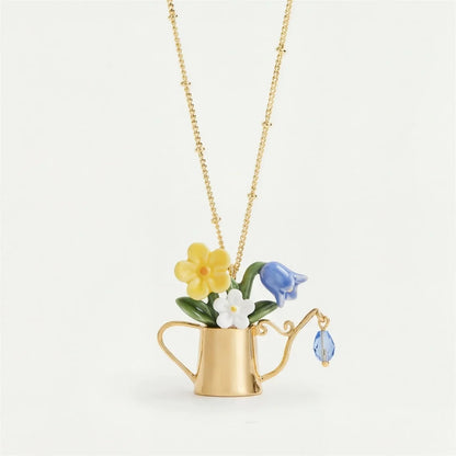 Women's Floral Watering Can Pendant Necklace