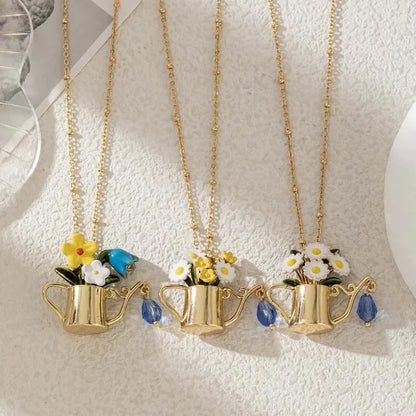 Women's Floral Watering Can Pendant Necklace