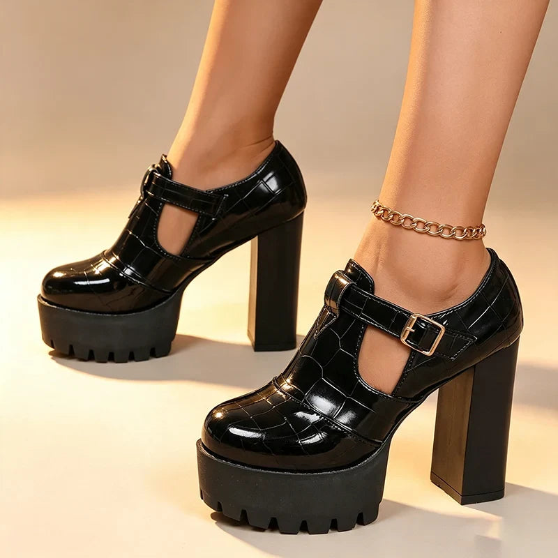 Women's T-Strap Platform Block Heels