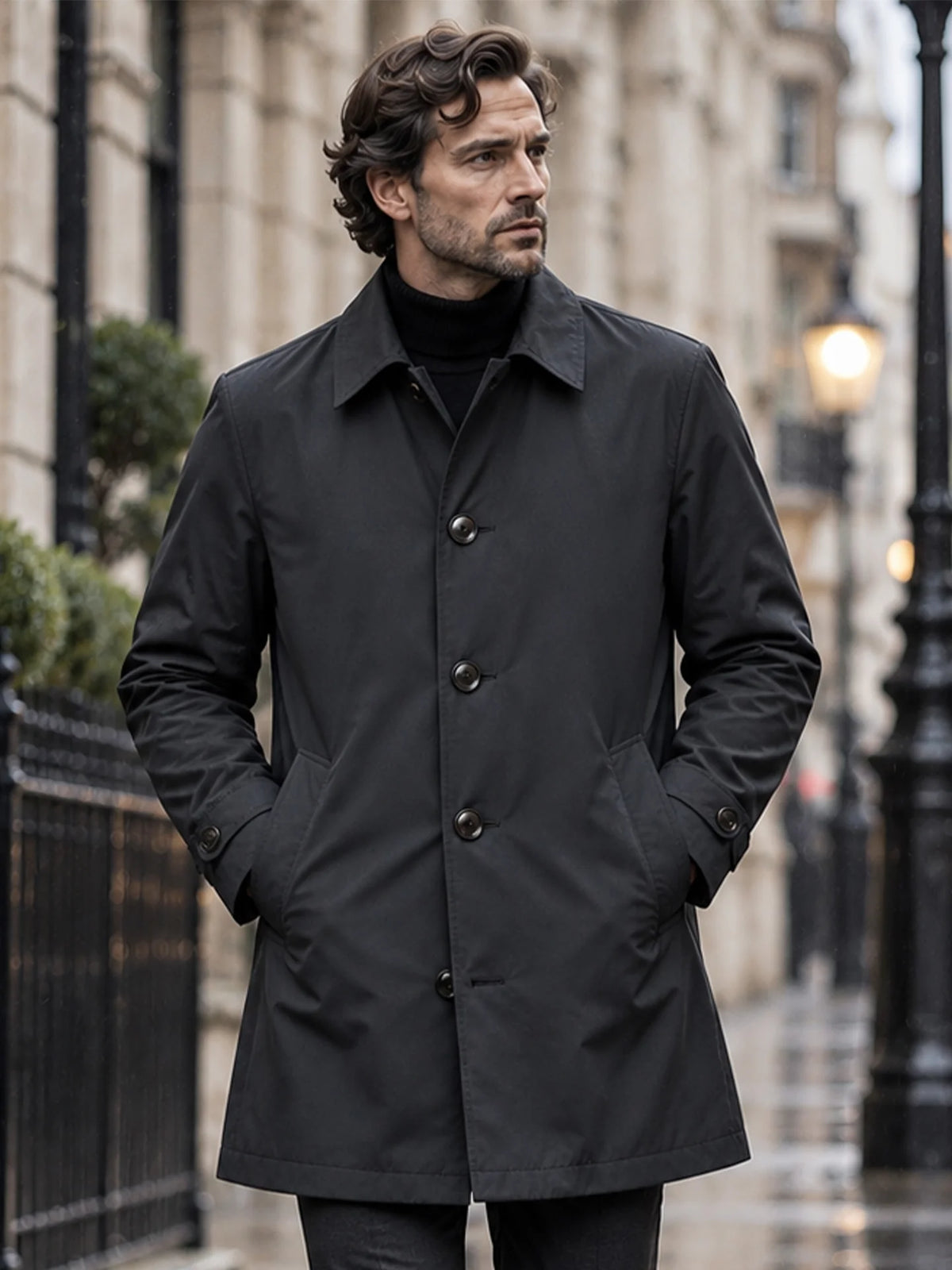 Men's Shower-Resistant Mid-Length City Coat