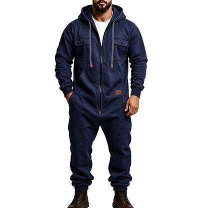 Men's Full-Zip Hooded Cargo Jumpsuit
