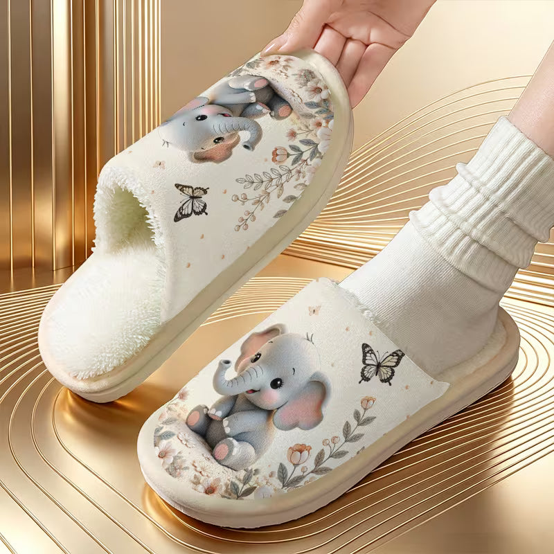 Elephant & Floral Plush Slippers