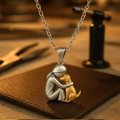 Heartfelt Human & Dog Hug Pendant Necklace