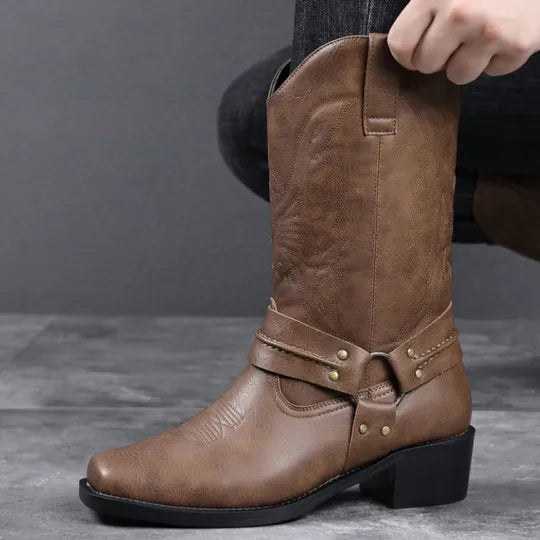 Men's Embossed Retro Ankle Boots