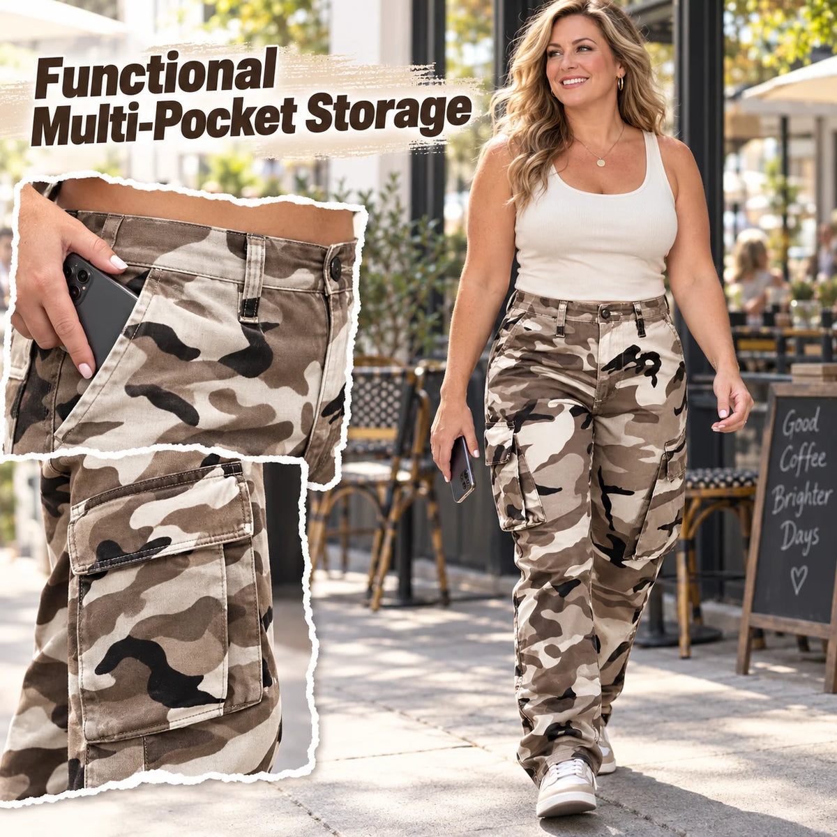 Women's High-Waisted Camouflage Cargo Trousers