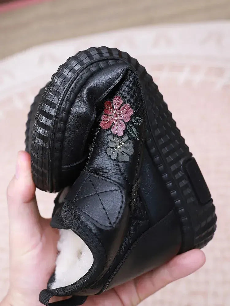 Women's Cosy Floral Embroidered Fleece-Lined Ankle Boots