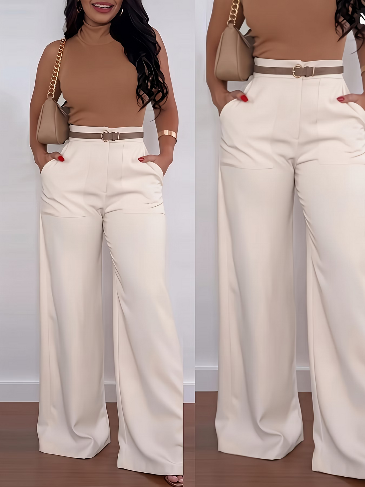 Women's Elegant High-Waisted Wide-Leg Trousers