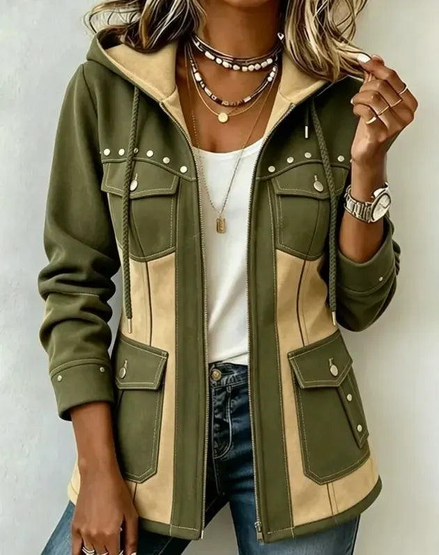 Women's Two-Tone Hooded Utility Jacket