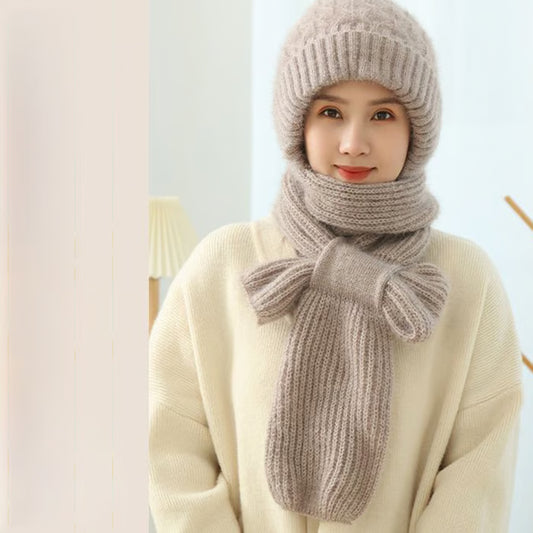 Knitted Ear-Covering Hat & Scarf