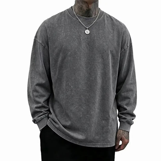 Men's Vintage Washed Oversized Long-Sleeve T-Shirt