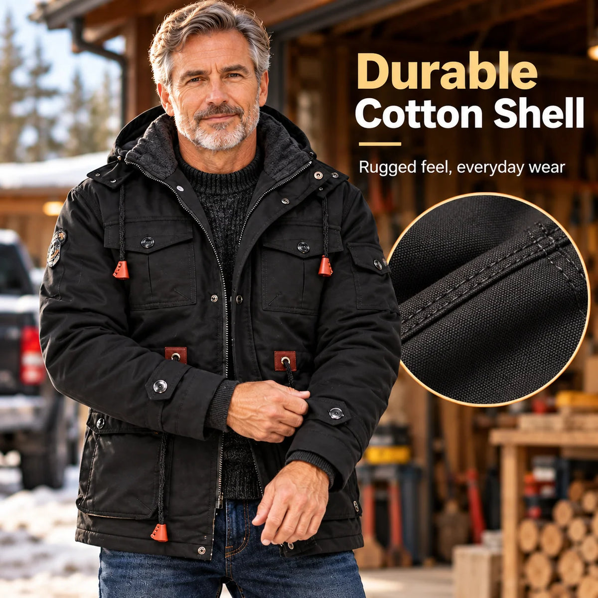 Men's Thick Fleece-Lined Hooded Winter Jacket