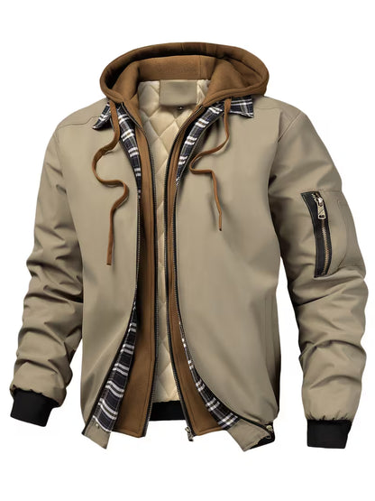 Men's Layered Hooded Zip-Up Jacket