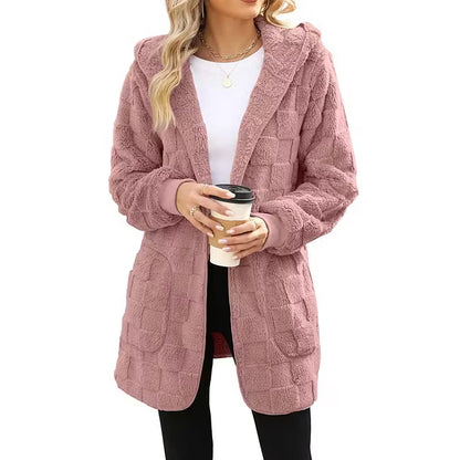 Women's Check Pattern Plush Cardigan