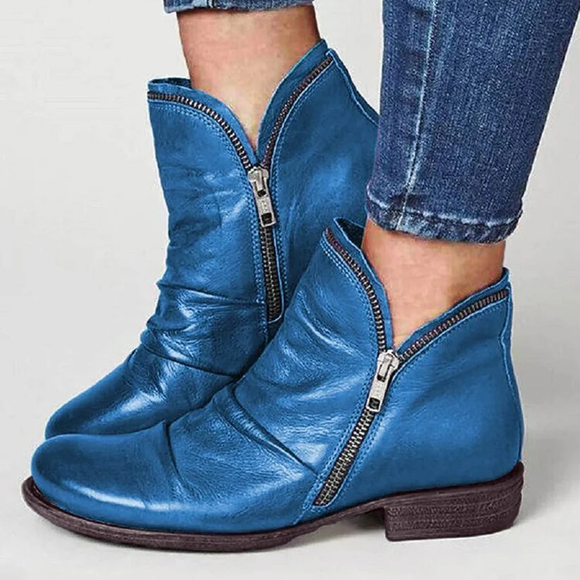 Women's Double-Zip Low Heel Ankle Boots
