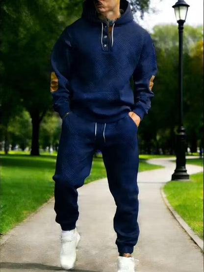 Men's Geometric Texture Hoodie & Jogger Set