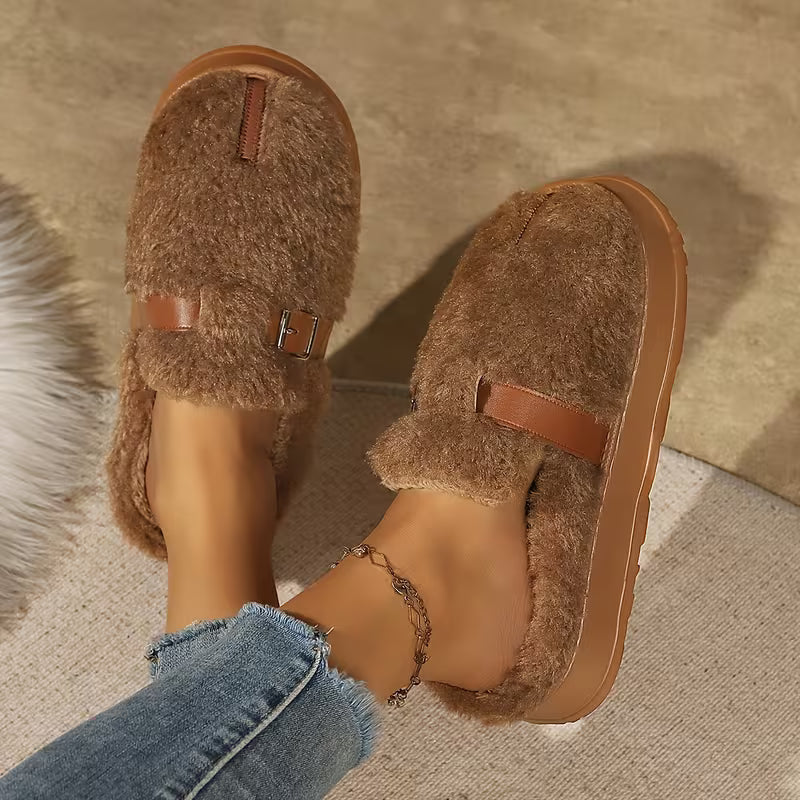 Women's Buckle Strap Plush Slippers