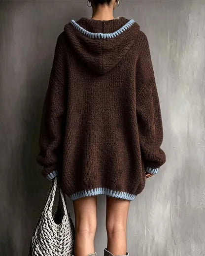 Women's Cosy Contrast Trim Hooded Jumper Dress