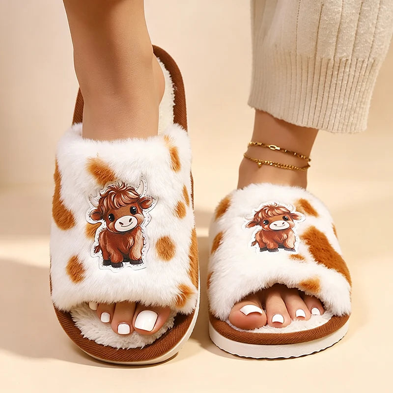 Women's Highland Cow Plush Slippers