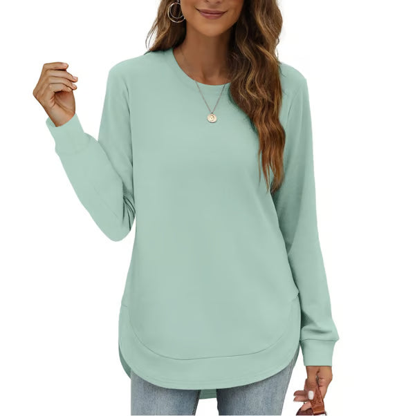 Women's Curved Hem Crew Neck Sweatshirt