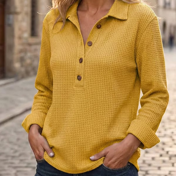 Women's Waffle Knit Henley Pullover