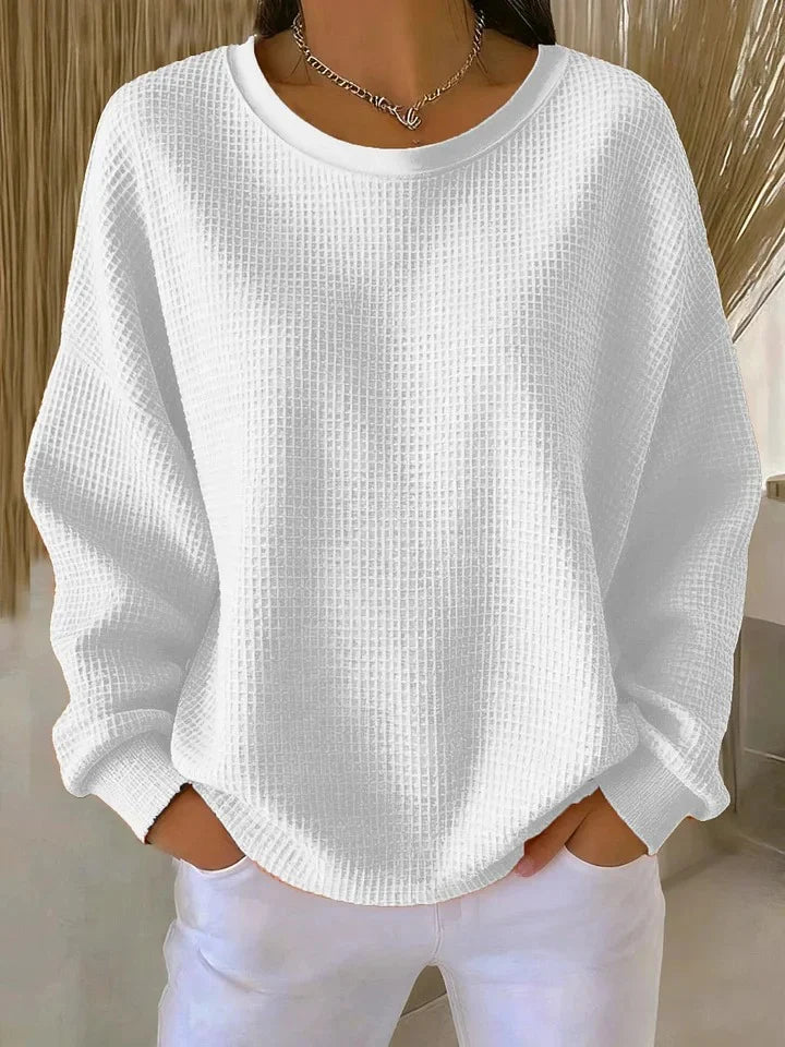 Women's Relaxed Waffle Knit Crew Neck Top