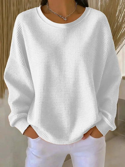 Women's Relaxed Waffle Knit Crew Neck Top